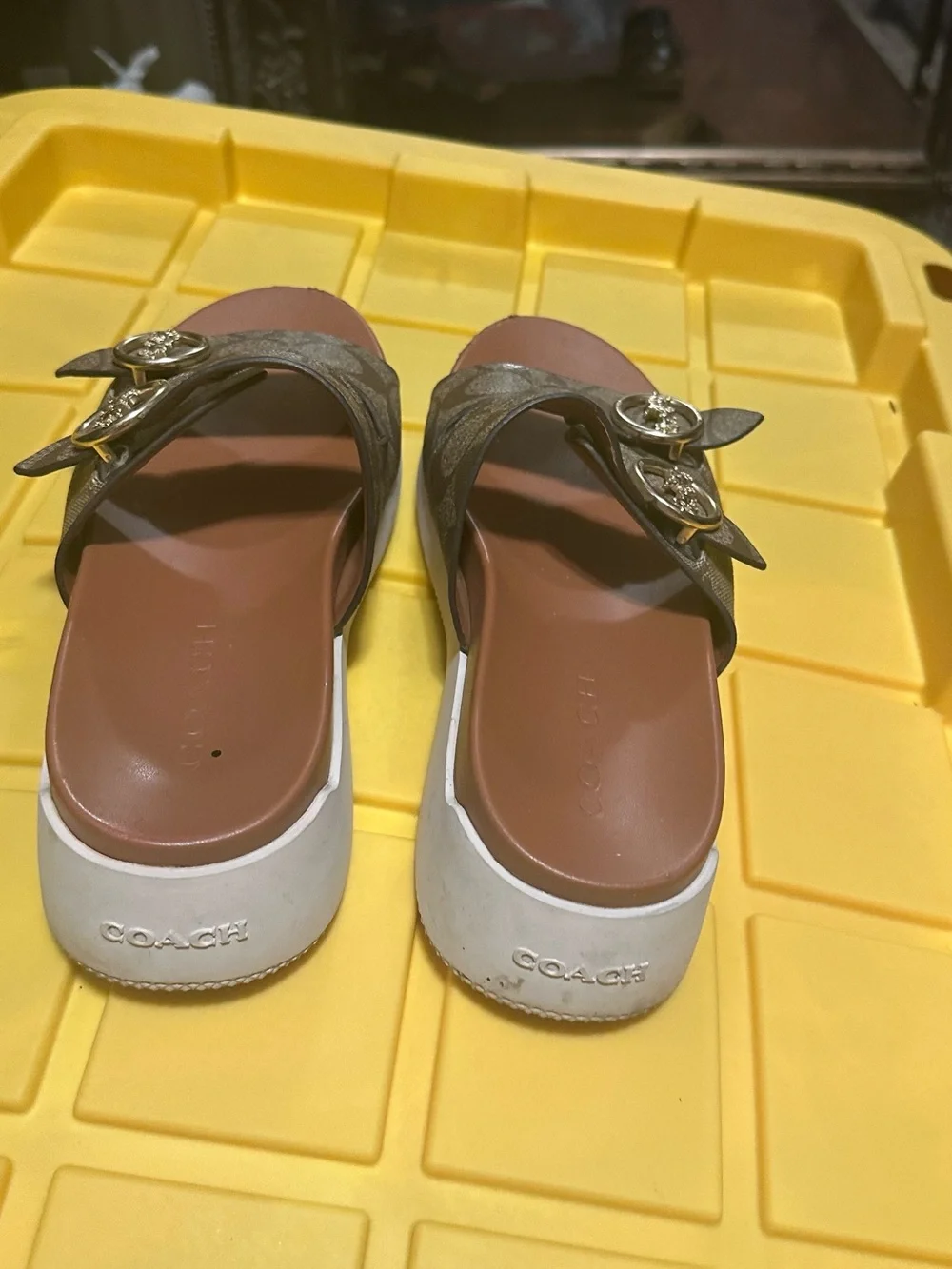 Coach Kids Brown Signature Double-Strap Slide Sandals with Silver Buckles - Picture 5 of 8